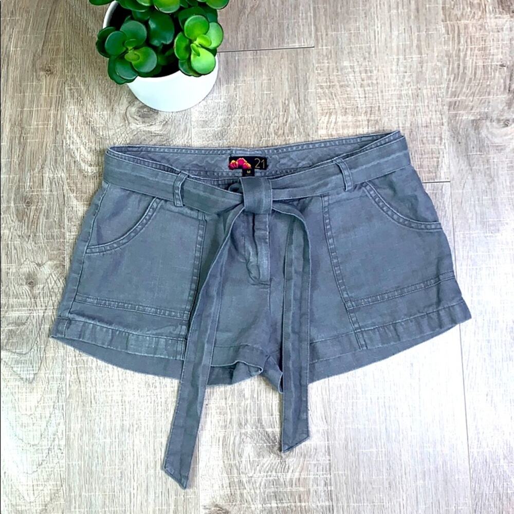 Forever 21 Gray Tie Front Linen Shorts Pockets Women's Size Medium